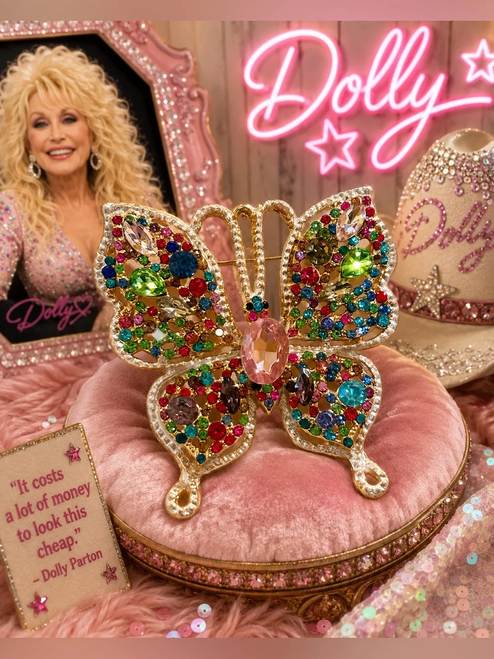 DOLLY Parton inspired butterfly rhinestone brooch larger the life just like her